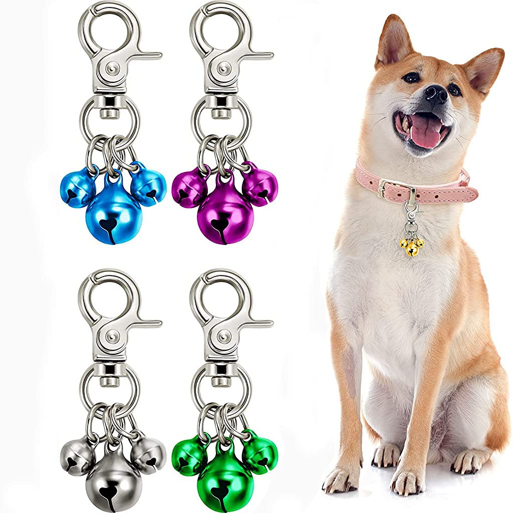 Qpets® 4 Pieces Pet Bells for Collars Loud Dog Bells Key Rings Dog Bell Collar Charm Dog Triple Bell Pendant for Dogs Cat Collar Decoration and Training Qpets® 4 Pieces Pet Bells for Collars Loud Dog Bells Key Rings Dog Bell Collar Charm Dog Triple Bell Pendant for Dogs Cat Collar Decoration and Training